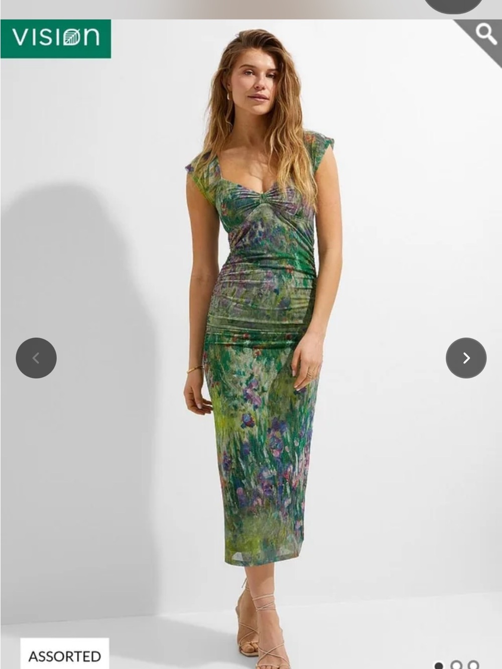 ICONE Green Floral Twist-Detail Midi Dress